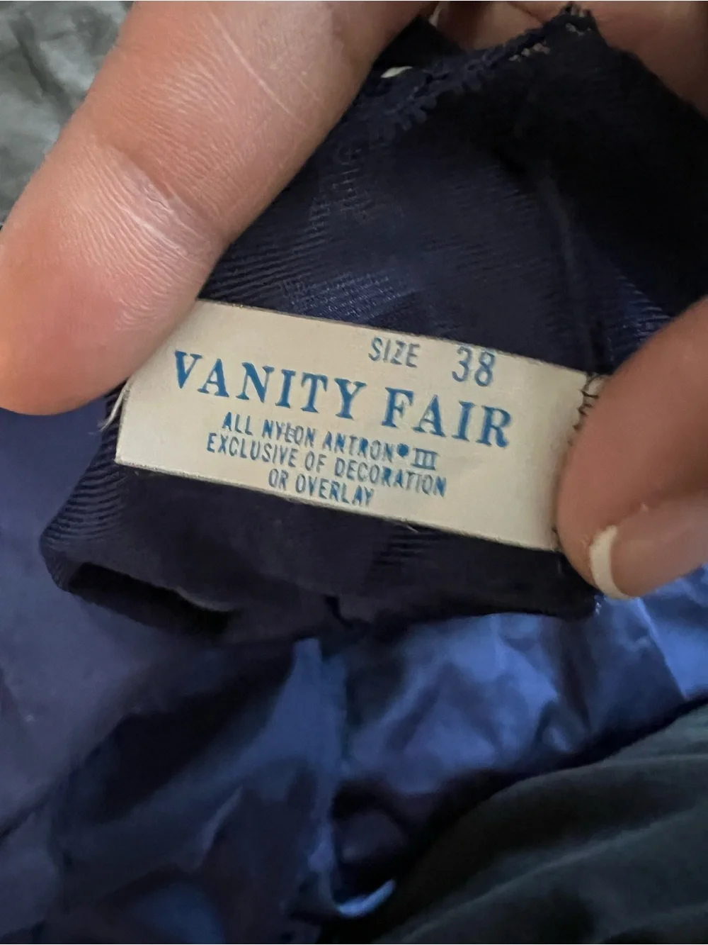 Vanity Fair Vintage 80s Navy Blue Semi Sheer Lace Trim Midi Slip Dress